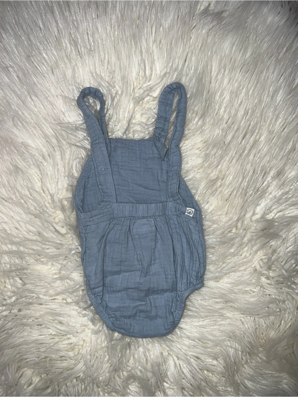 Soft Blue Baby Muslin Romper with Button Straps